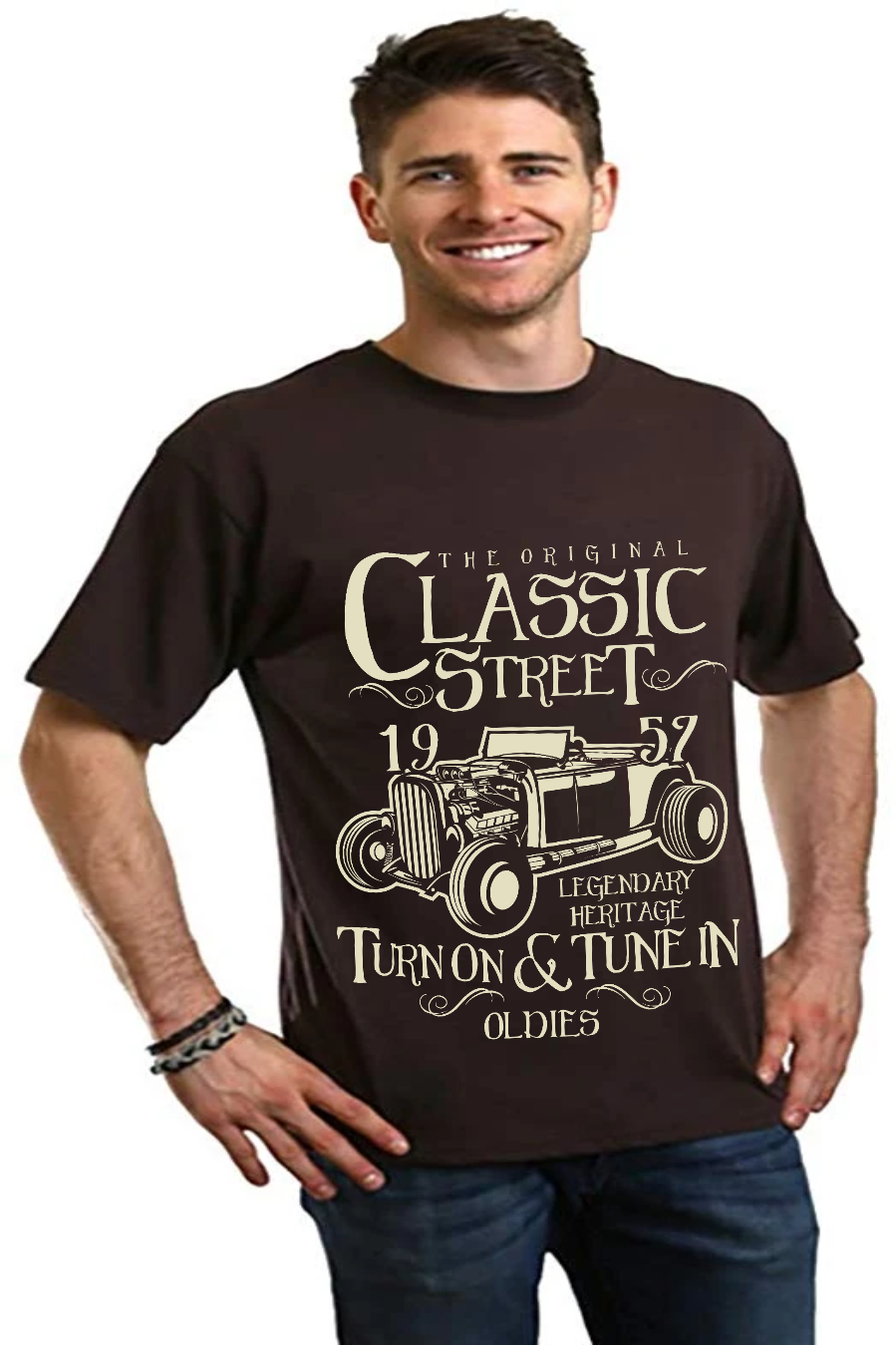 Camiseta Gráfica de Manga Corta para Hombre de Viscosa de Bambú/Algodón Orgánico Modelo Hot Rod Clásico