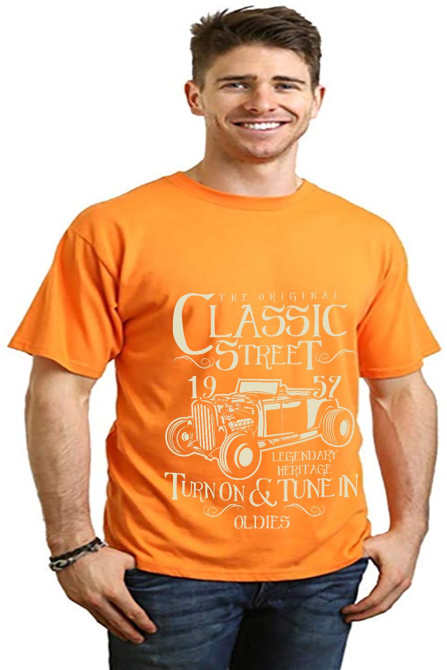 Camiseta Gráfica de Manga Corta para Hombre de Viscosa de Bambú/Algodón Orgánico Modelo Hot Rod Clásico