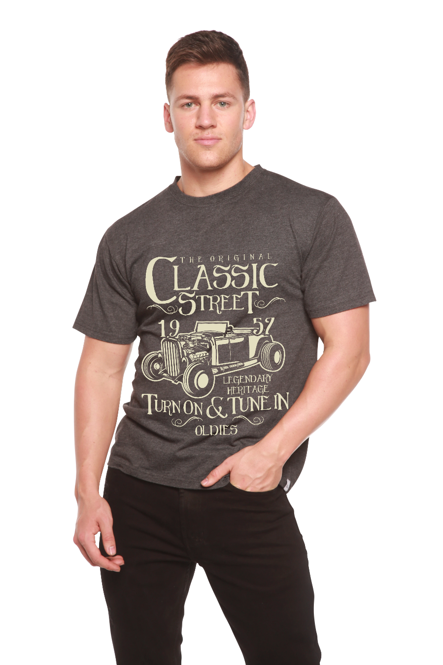 Camiseta Gráfica de Manga Corta para Hombre de Viscosa de Bambú/Algodón Orgánico Modelo Hot Rod Clásico