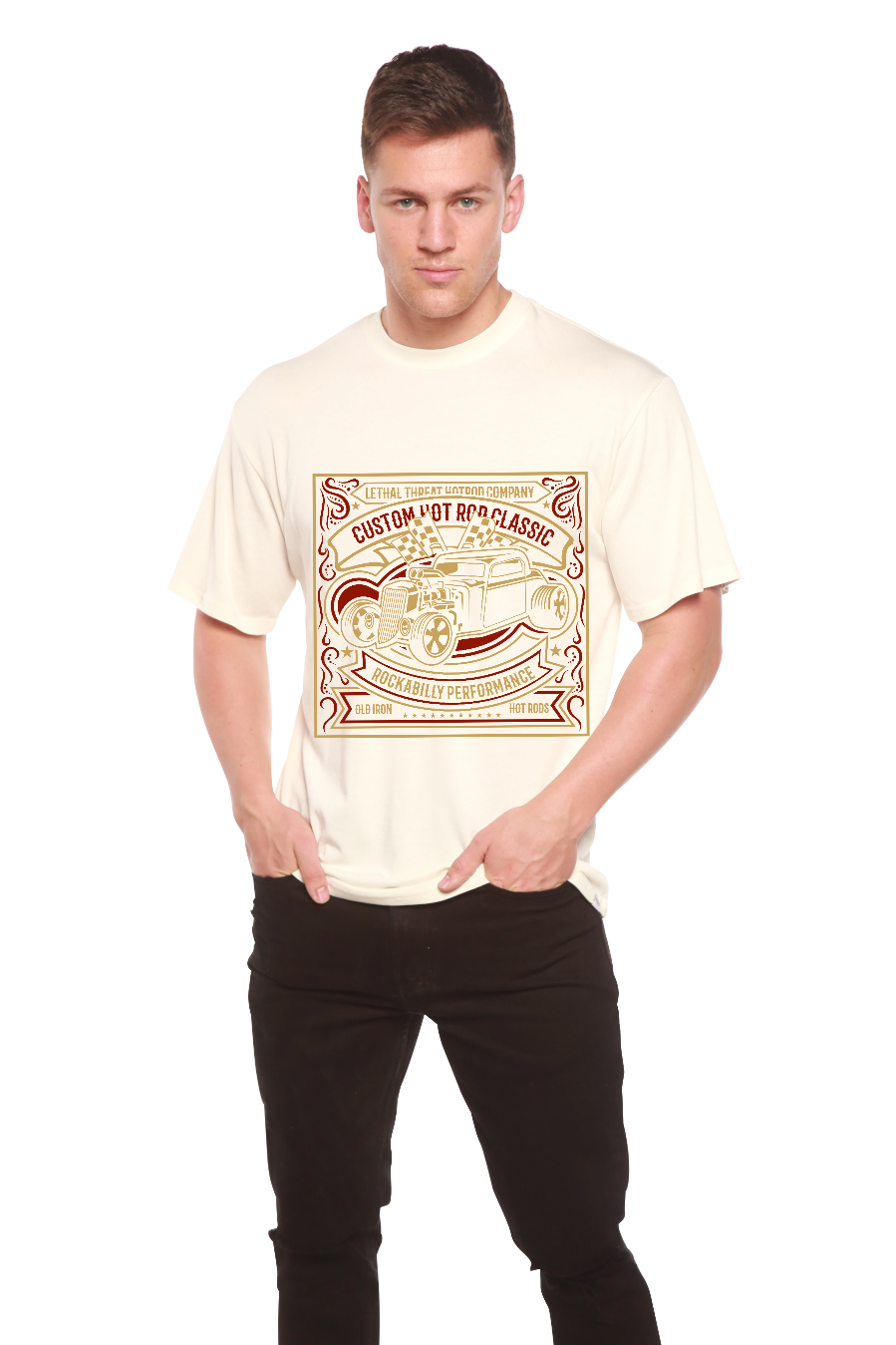 Camiseta gráfica de manga corta de bambú/algodón orgánico para hombre Hot Rod