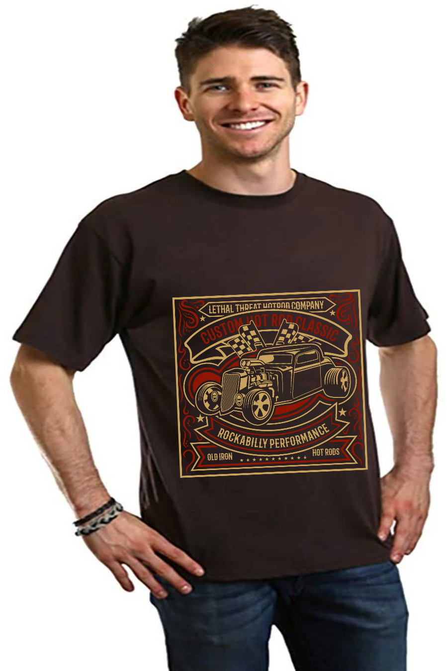 Camiseta gráfica de manga corta de bambú/algodón orgánico para hombre Hot Rod