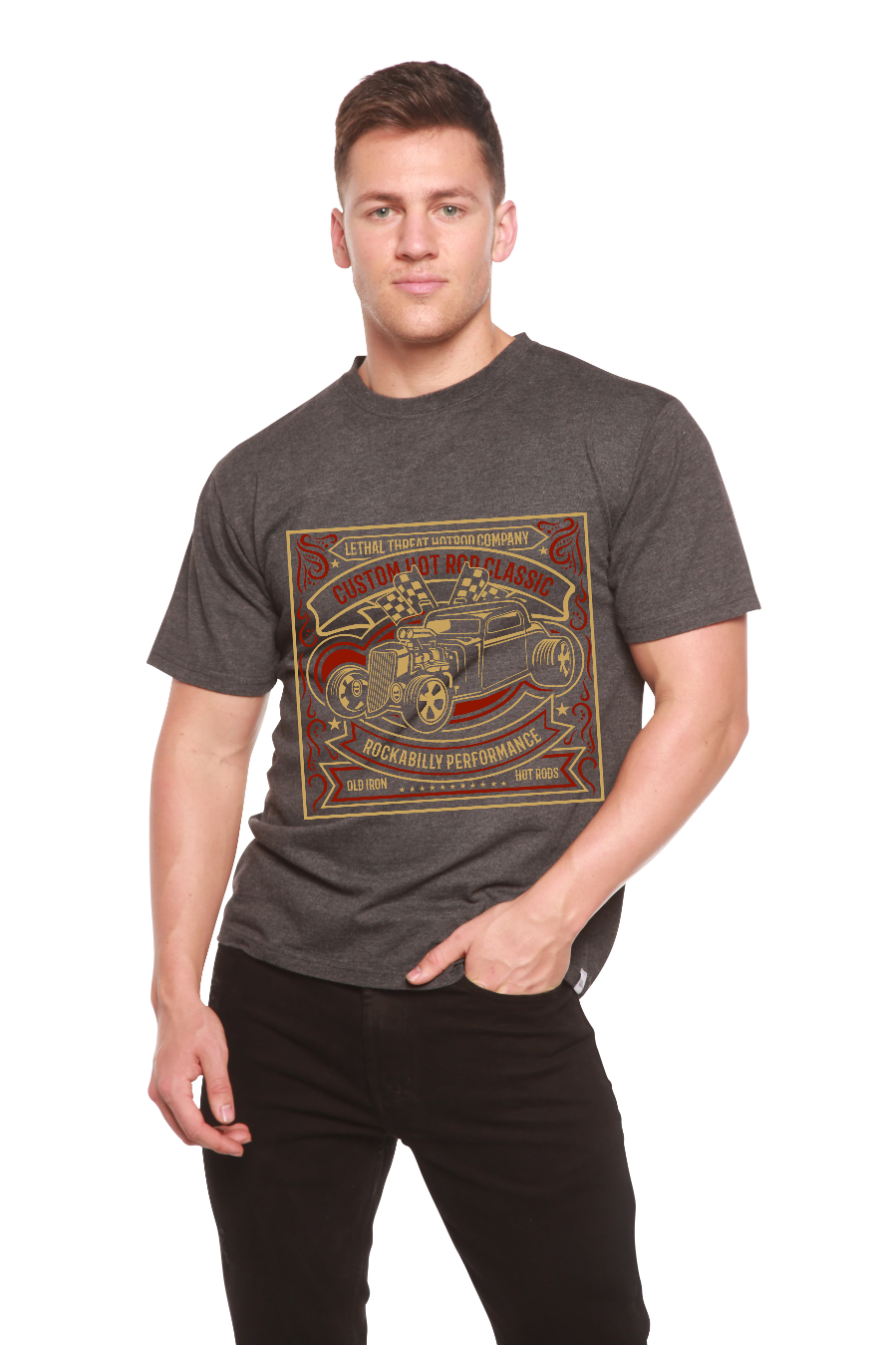 Camiseta gráfica de manga corta de bambú/algodón orgánico para hombre Hot Rod