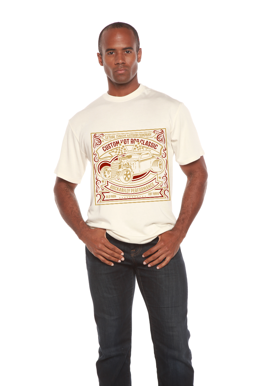 Camiseta gráfica de manga corta de bambú/algodón orgánico para hombre Hot Rod
