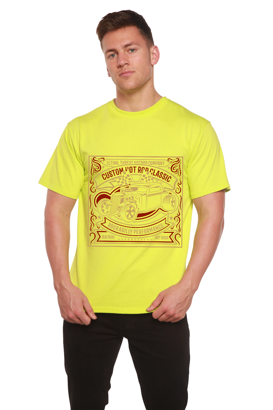 Camiseta gráfica de manga corta de bambú/algodón orgánico para hombre Hot Rod