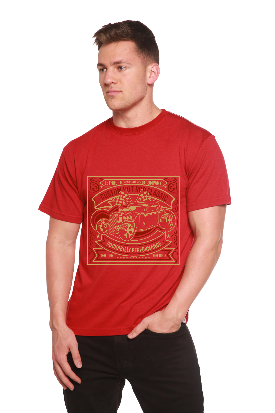Camiseta gráfica de manga corta de bambú/algodón orgánico para hombre Hot Rod
