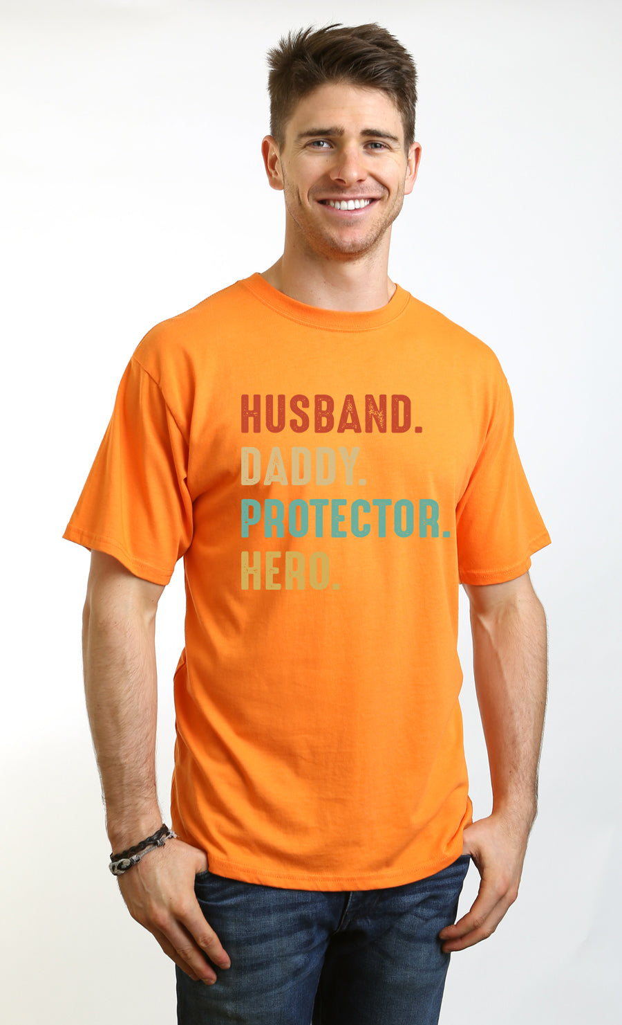 Esposo, Papá, Protector, Héroe Camiseta Gráfica de Manga Corta para Hombre de Viscosa de Bambú/Algodón Orgánico