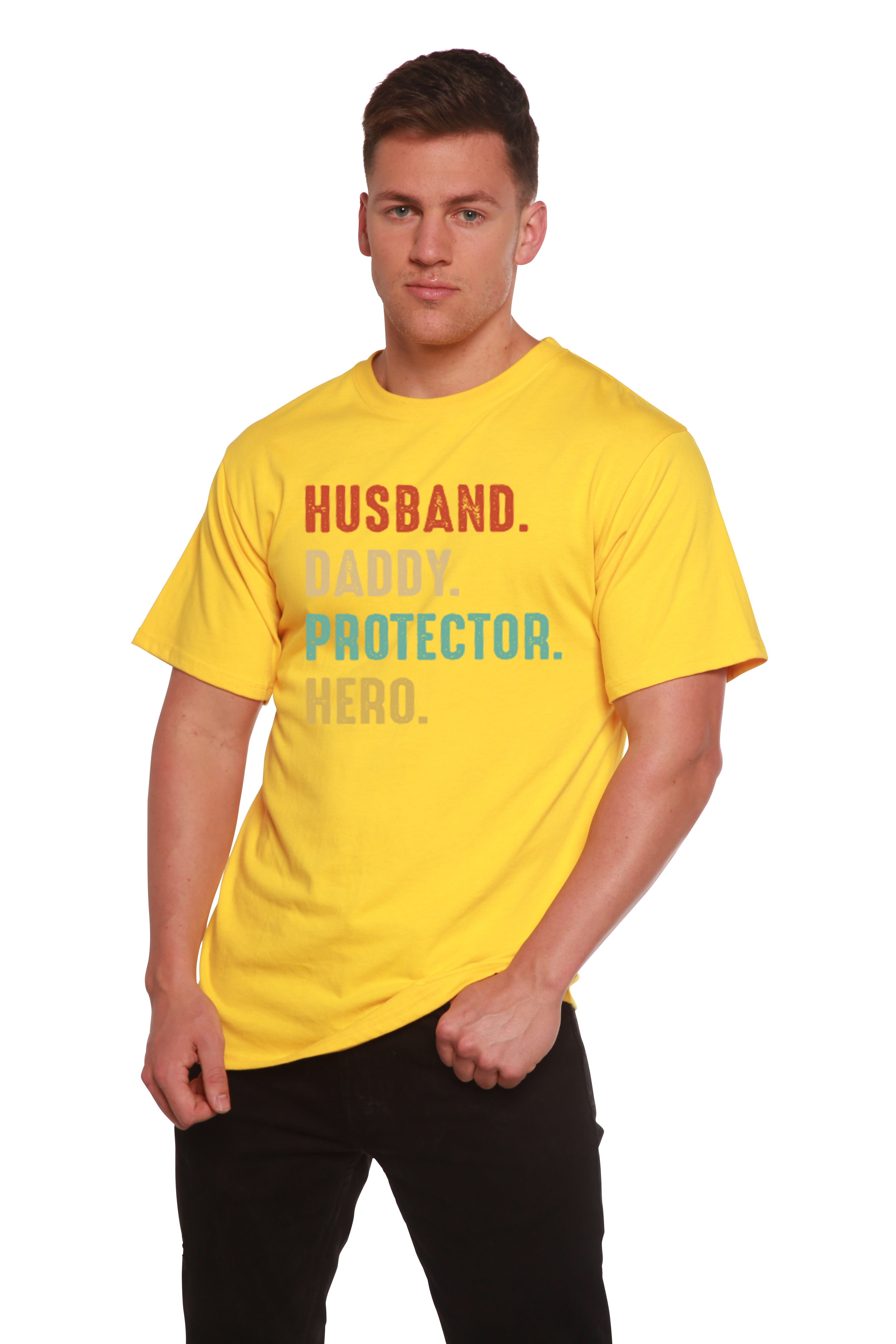 Esposo, Papá, Protector, Héroe Camiseta Gráfica de Manga Corta para Hombre de Viscosa de Bambú/Algodón Orgánico