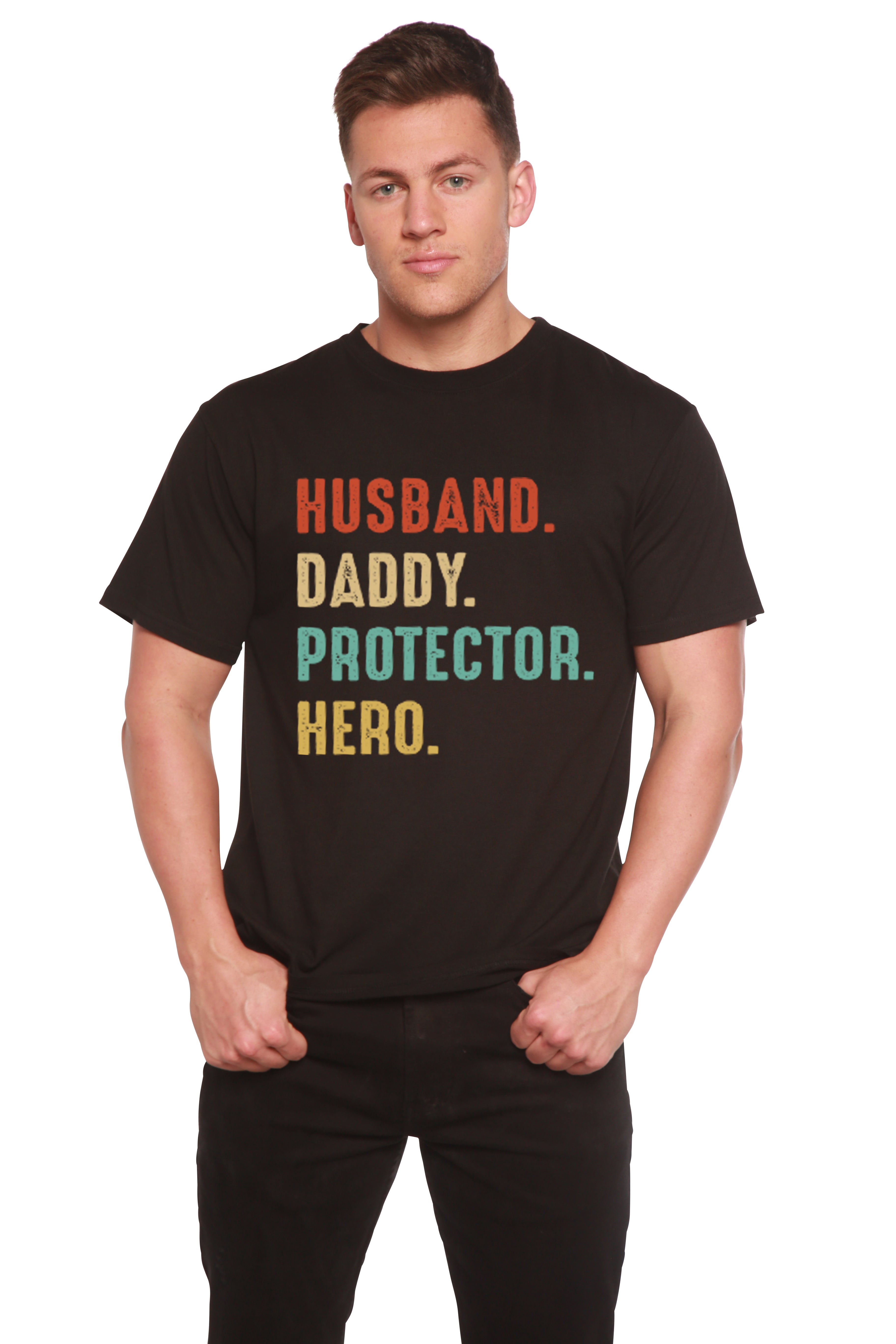 Esposo, Papá, Protector, Héroe Camiseta Gráfica de Manga Corta para Hombre de Viscosa de Bambú/Algodón Orgánico