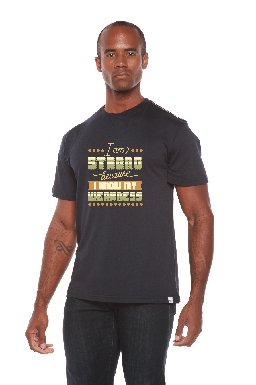Camiseta gráfica de manga corta de viscosa de bambú/algodón orgánico "I am Strong" para hombre