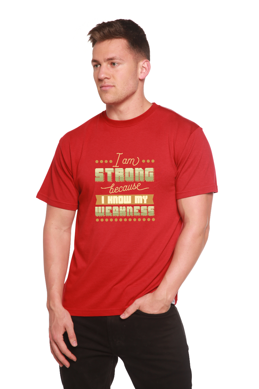 Camiseta gráfica de manga corta de viscosa de bambú/algodón orgánico "I am Strong" para hombre