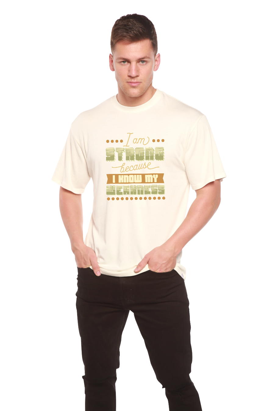 Camiseta gráfica de manga corta de viscosa de bambú/algodón orgánico "I am Strong" para hombre