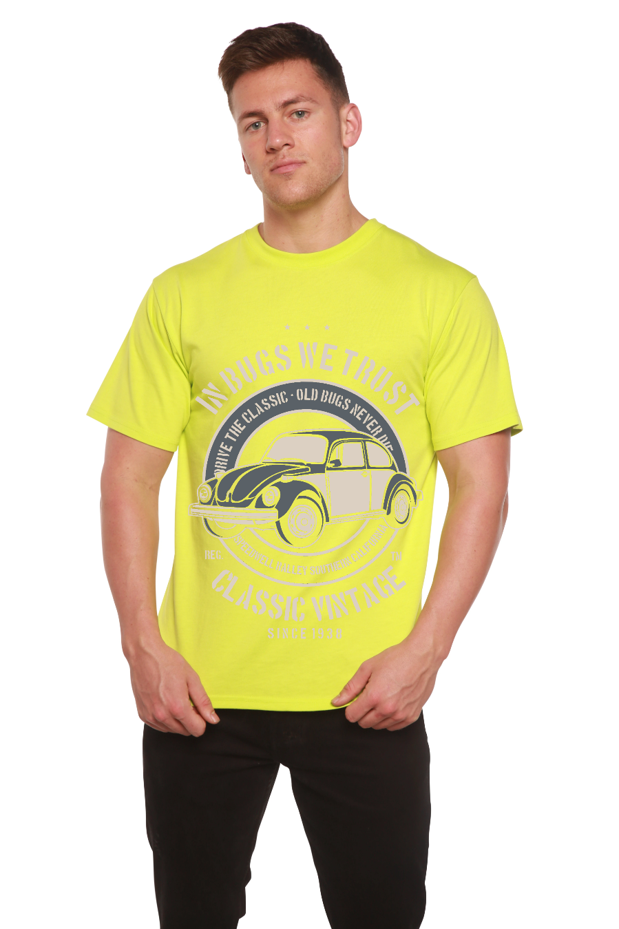 Camiseta gráfica de manga corta de viscosa de bambú/algodón orgánico "In Bugs We Men"
