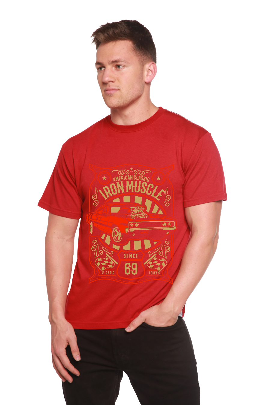 Camiseta gráfica de manga corta de viscosa de bambú/algodón orgánico Iron Muscle para hombre