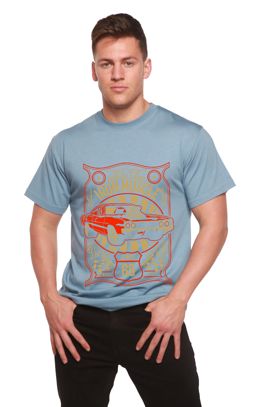 Camiseta gráfica de manga corta de viscosa de bambú/algodón orgánico Iron Muscle para hombre