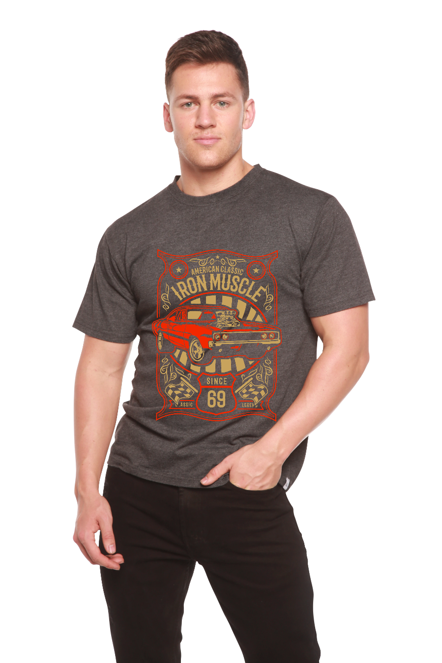 Camiseta gráfica de manga corta de viscosa de bambú/algodón orgánico Iron Muscle para hombre