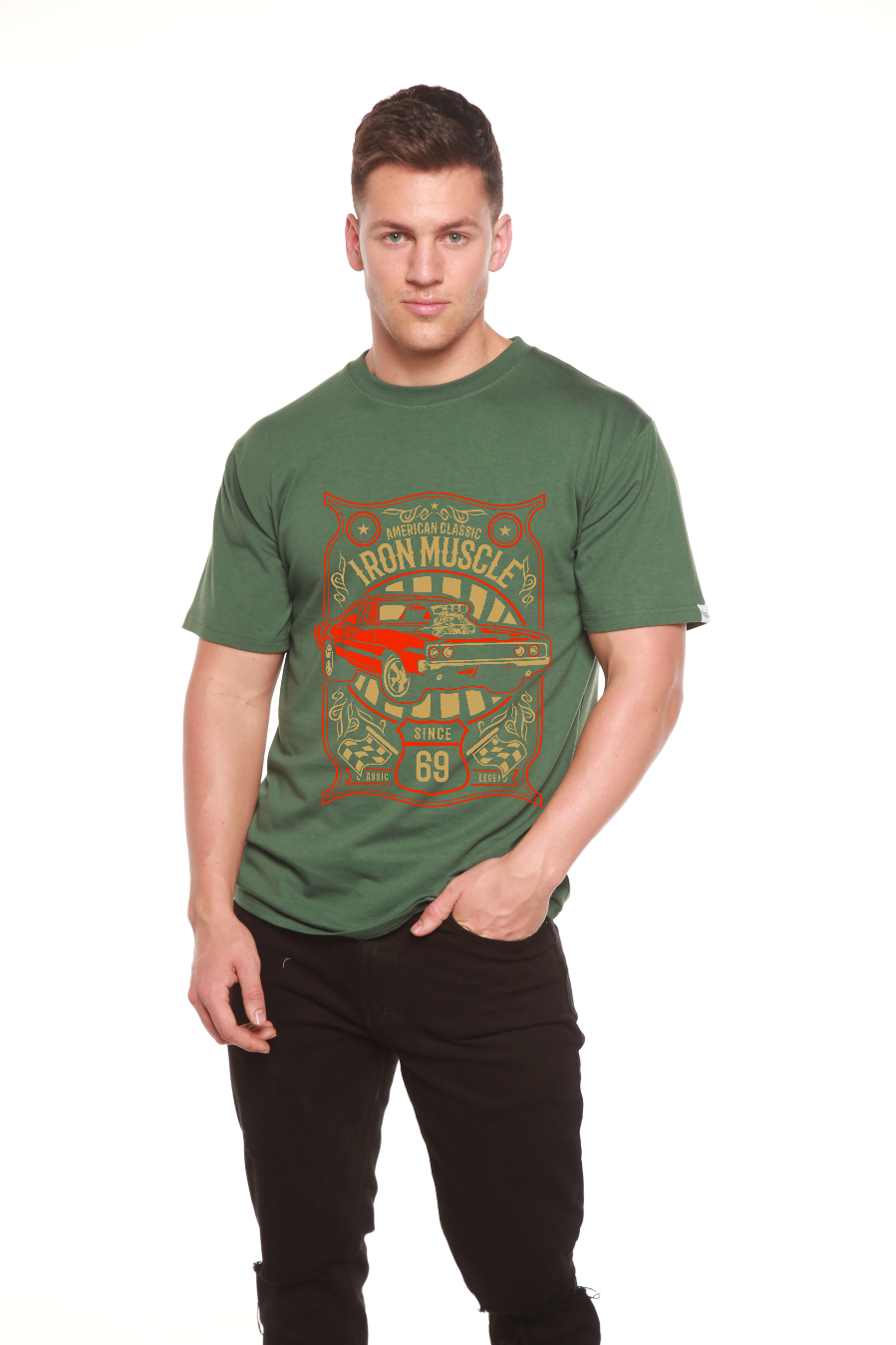 Camiseta gráfica de manga corta de viscosa de bambú/algodón orgánico Iron Muscle para hombre