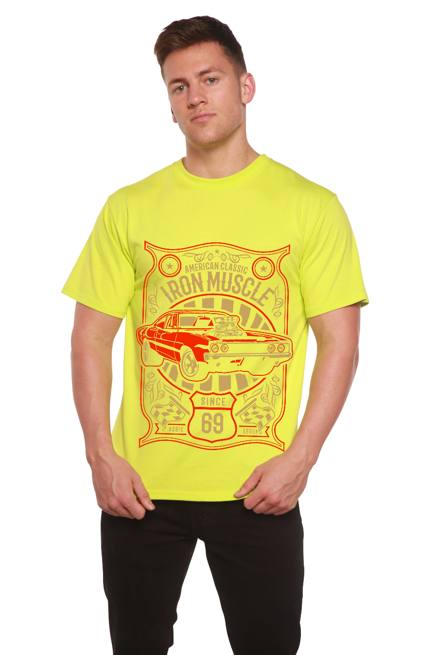 Camiseta gráfica de manga corta de viscosa de bambú/algodón orgánico Iron Muscle para hombre