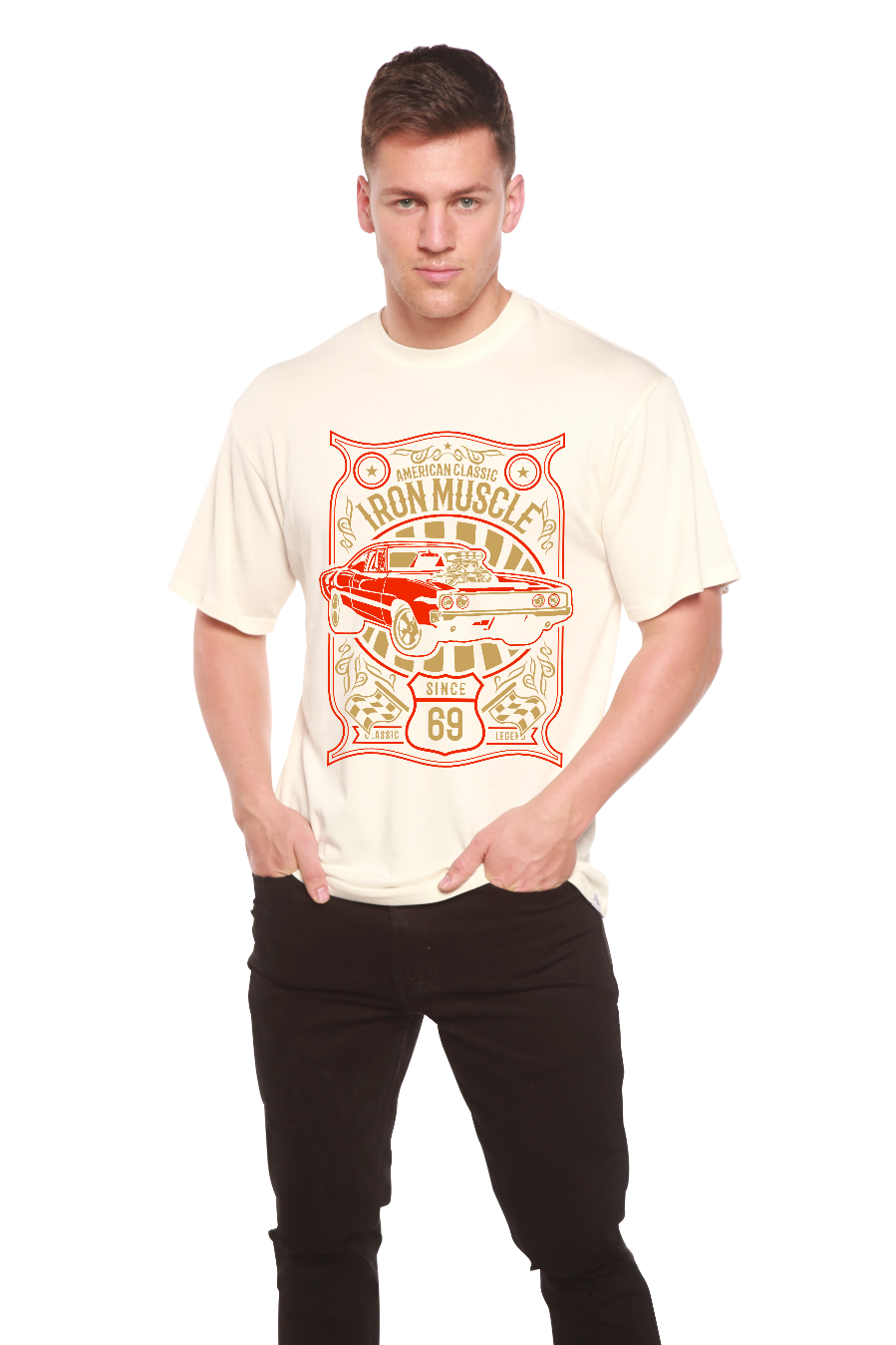 Camiseta gráfica de manga corta de viscosa de bambú/algodón orgánico Iron Muscle para hombre