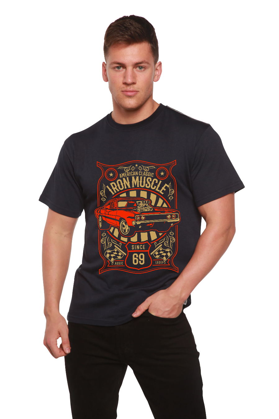 Camiseta gráfica de manga corta de viscosa de bambú/algodón orgánico Iron Muscle para hombre