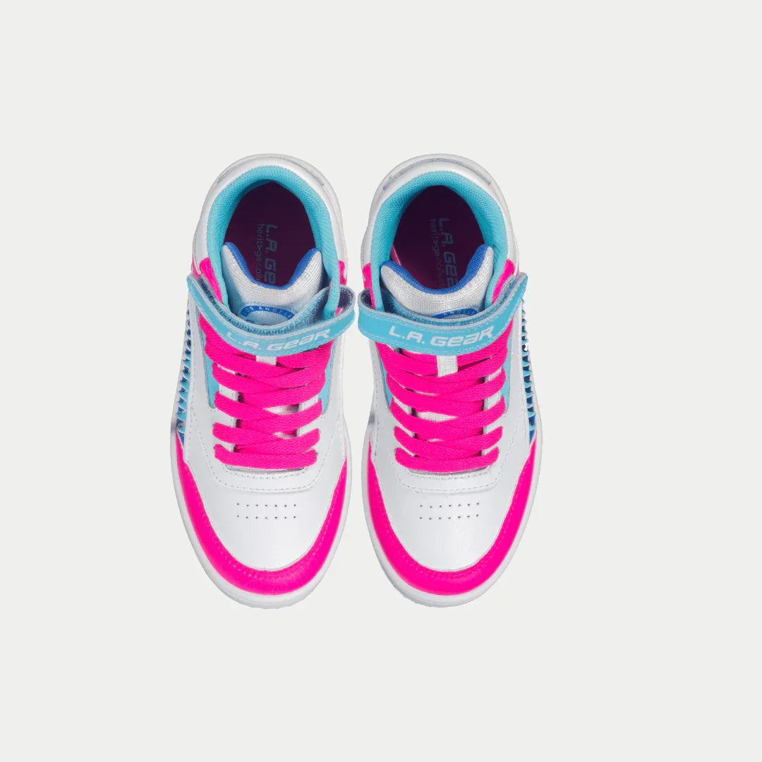 LA Gear Niños Flame Hightop | Blanco x Rosa x Azul