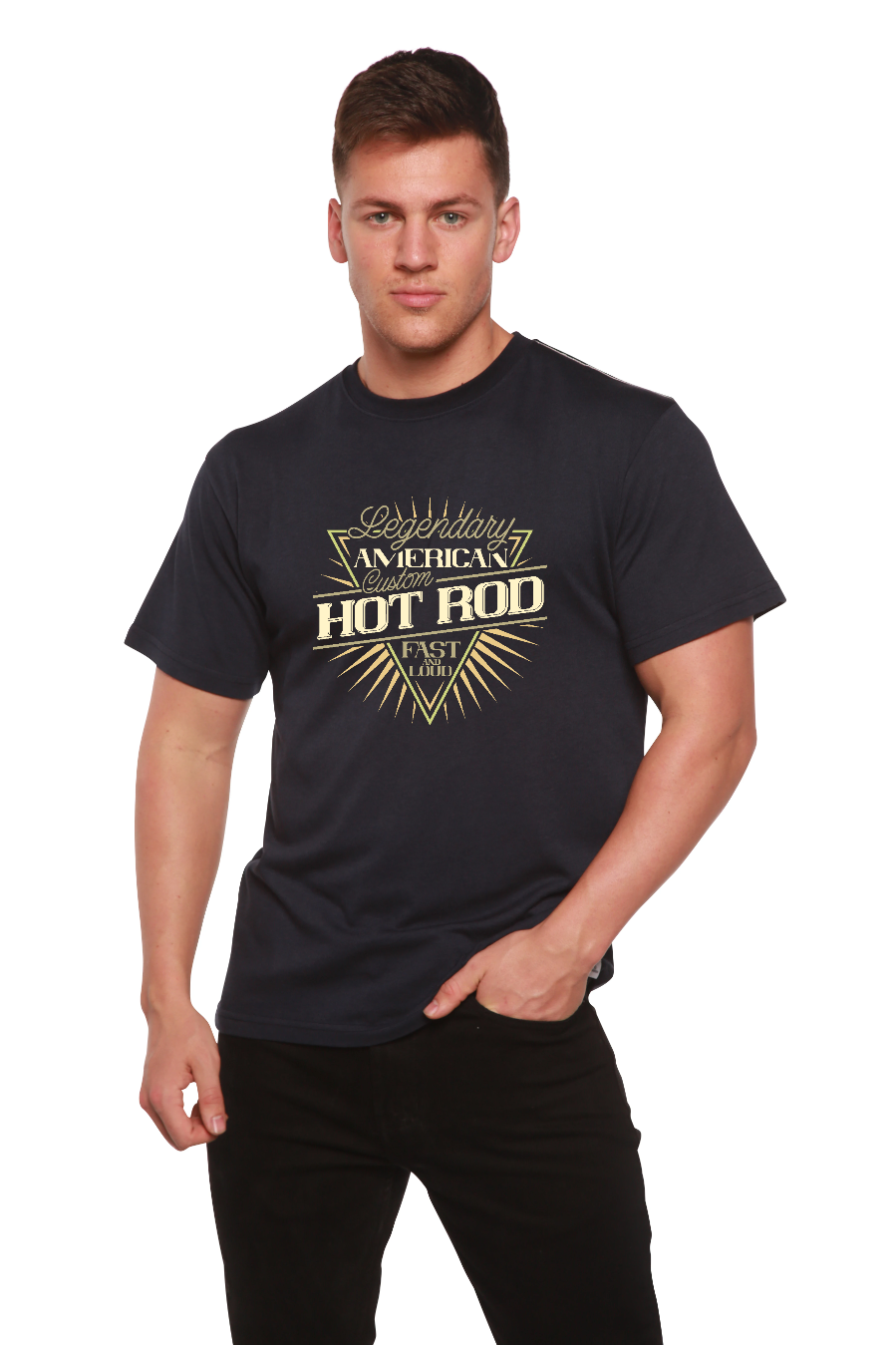 Camiseta gráfica de manga corta de viscosa de bambú/algodón orgánico para hombre Legendary American