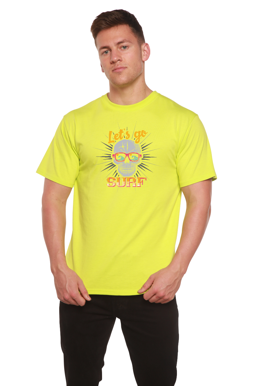 Camiseta de Manga Corta con Gráfico "Let's go SURF" para Hombre de Viscosa de Bambú/Algodón Orgánico