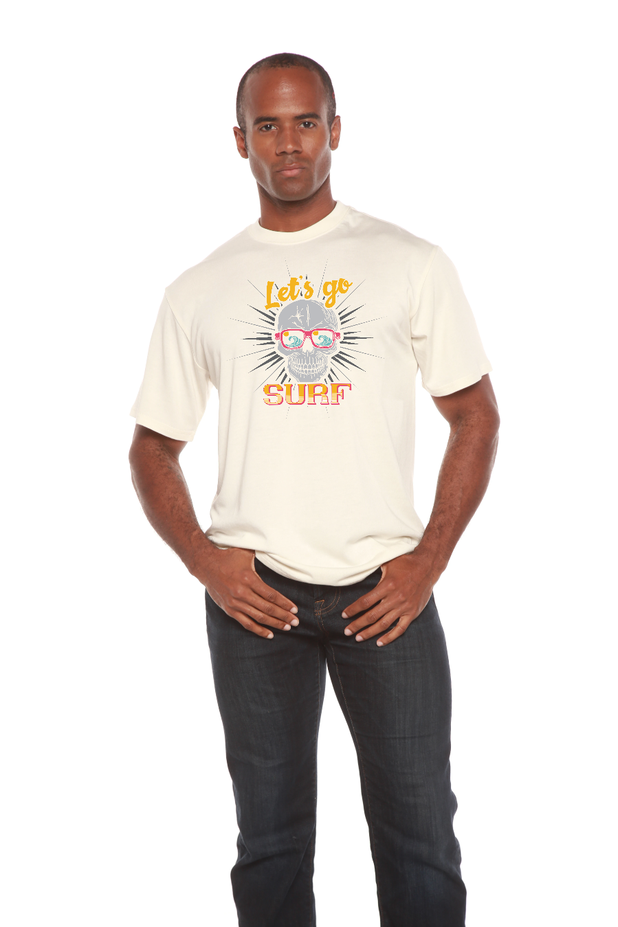 Camiseta de Manga Corta con Gráfico "Let's go SURF" para Hombre de Viscosa de Bambú/Algodón Orgánico