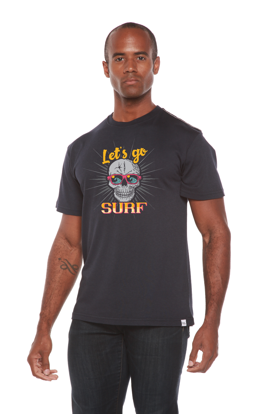 Camiseta de Manga Corta con Gráfico "Let's go SURF" para Hombre de Viscosa de Bambú/Algodón Orgánico