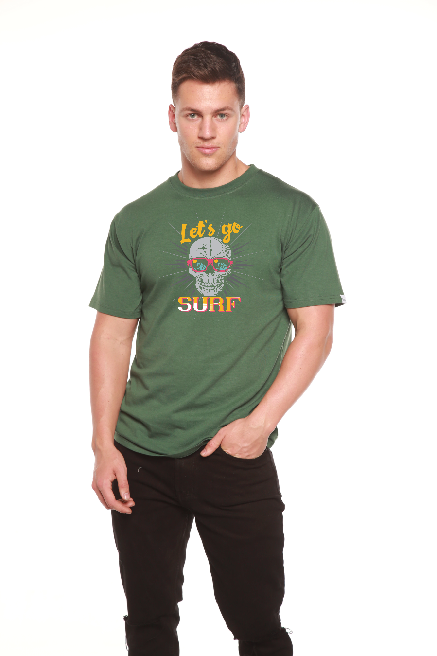 Camiseta de Manga Corta con Gráfico "Let's go SURF" para Hombre de Viscosa de Bambú/Algodón Orgánico