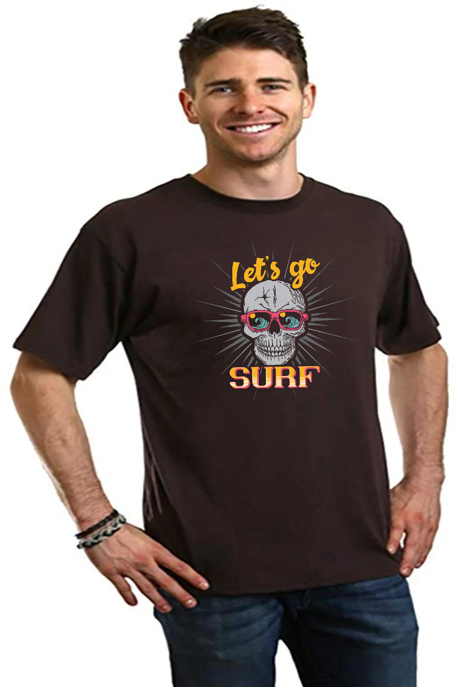 Camiseta de Manga Corta con Gráfico "Let's go SURF" para Hombre de Viscosa de Bambú/Algodón Orgánico