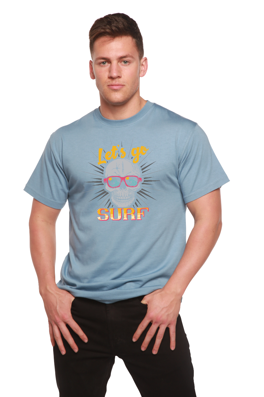 Camiseta de Manga Corta con Gráfico "Let's go SURF" para Hombre de Viscosa de Bambú/Algodón Orgánico
