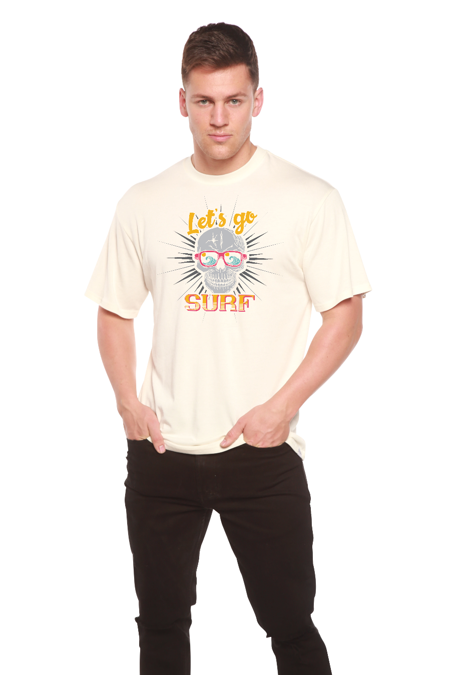 Camiseta de Manga Corta con Gráfico "Let's go SURF" para Hombre de Viscosa de Bambú/Algodón Orgánico