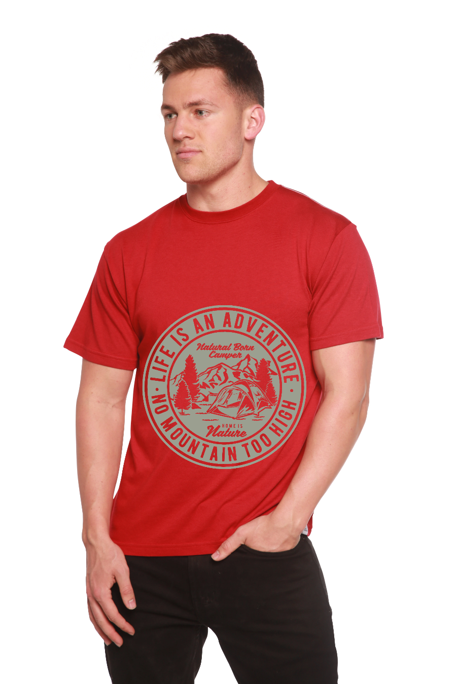 Camiseta gráfica de manga corta de viscosa de bambú/algodón orgánico para hombre "La vida es una aventura"
