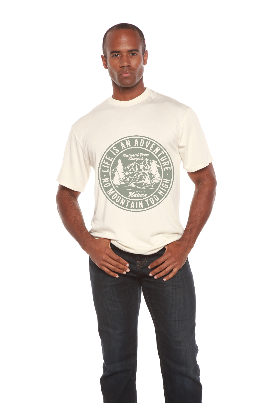 Camiseta gráfica de manga corta de viscosa de bambú/algodón orgánico para hombre "La vida es una aventura"