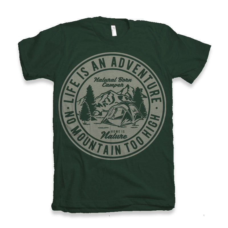 Camiseta gráfica de manga corta de viscosa de bambú/algodón orgánico para hombre "La vida es una aventura"