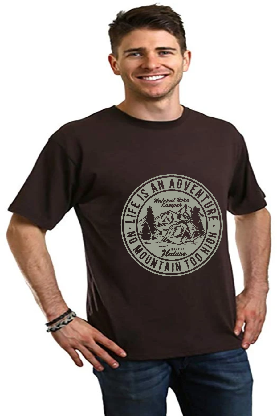 Camiseta gráfica de manga corta de viscosa de bambú/algodón orgánico para hombre "La vida es una aventura"