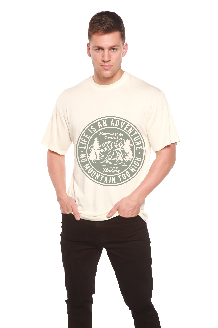 Camiseta gráfica de manga corta de viscosa de bambú/algodón orgánico para hombre "La vida es una aventura"