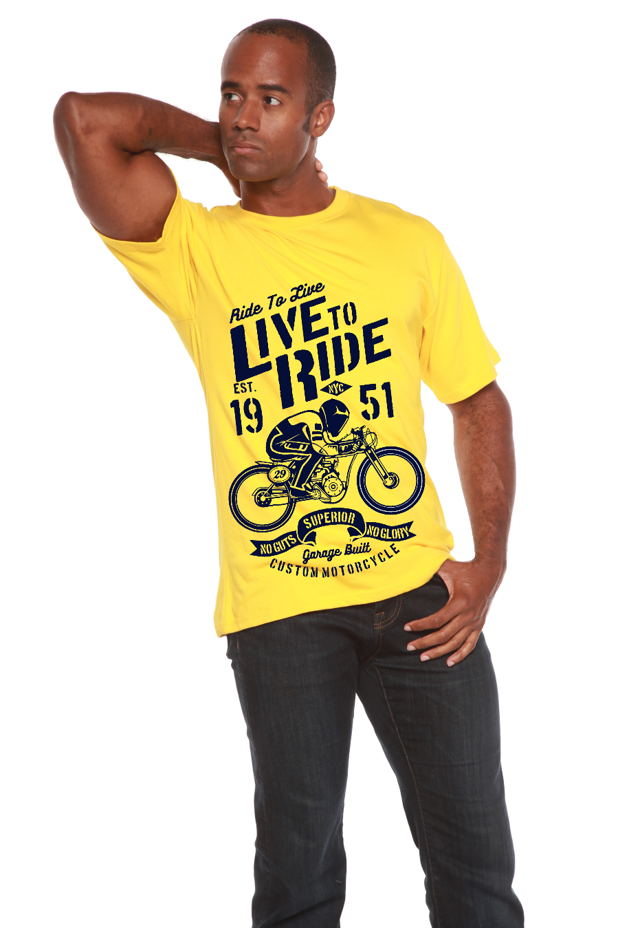 Camiseta gráfica de manga corta de viscosa de bambú y algodón orgánico para hombre "Live To Ride"
