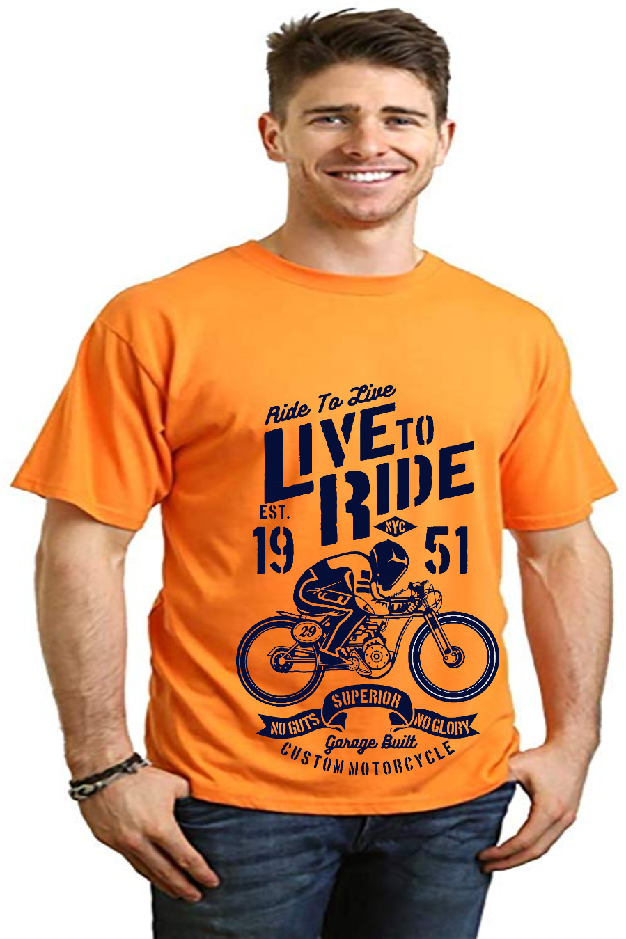 Camiseta gráfica de manga corta de viscosa de bambú y algodón orgánico para hombre "Live To Ride"