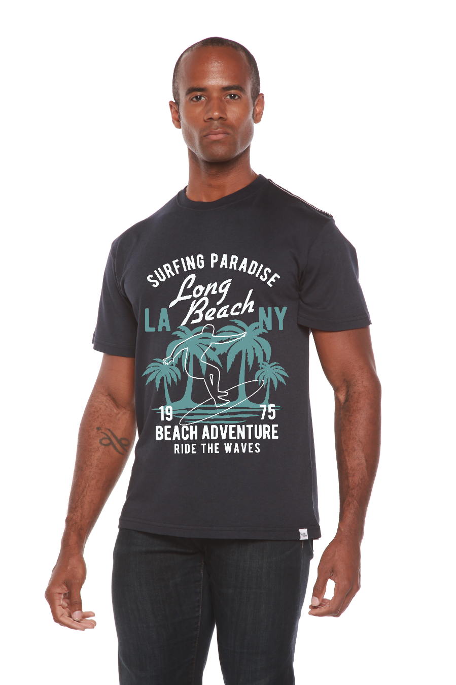 Camiseta gráfica de manga corta de viscosa de bambú y algodón orgánico para hombre Long Beach