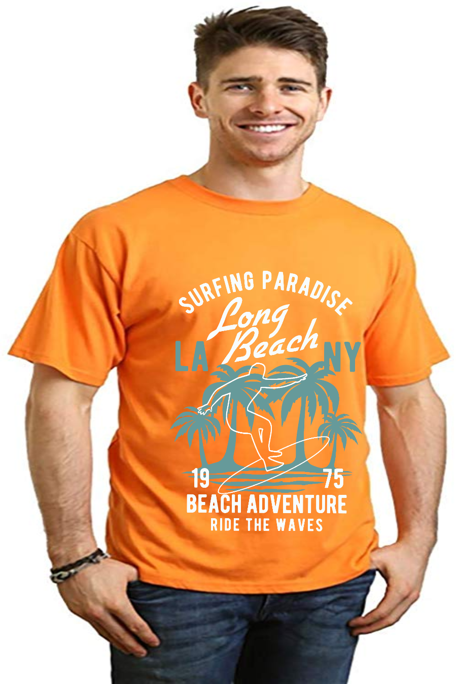 Camiseta gráfica de manga corta de viscosa de bambú y algodón orgánico para hombre Long Beach