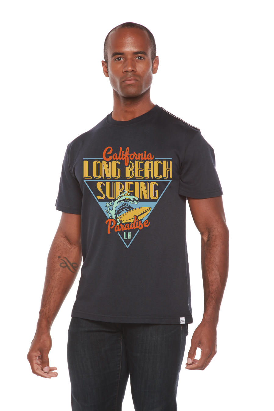 Camiseta gráfica de manga corta para hombre Long Beach Surfing de viscosa de bambú/algodón orgánico estampada