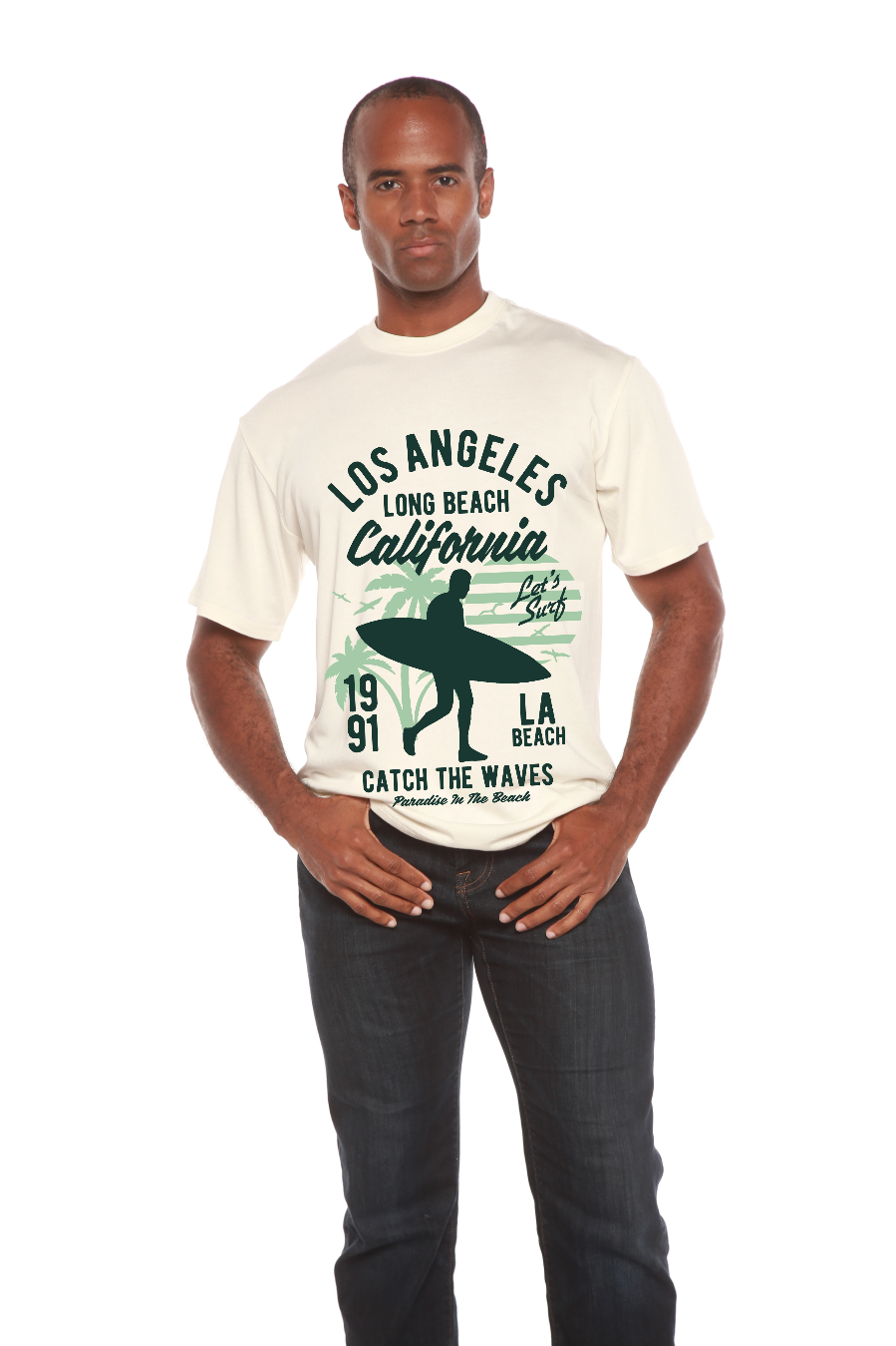 Camiseta gráfica de manga corta de viscosa de bambú/algodón orgánico para hombre Los Angeles