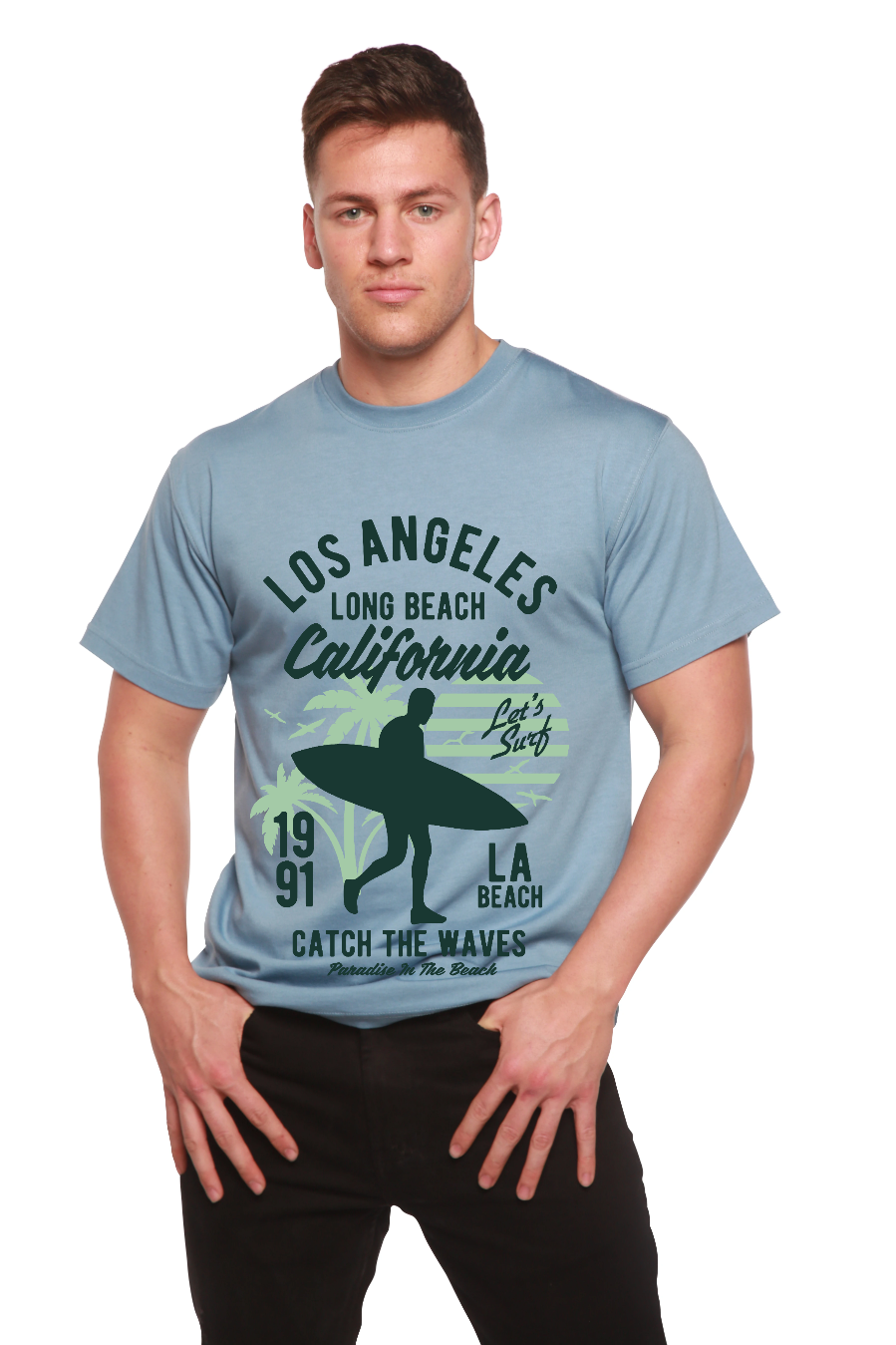 Camiseta gráfica de manga corta de viscosa de bambú/algodón orgánico para hombre Los Angeles