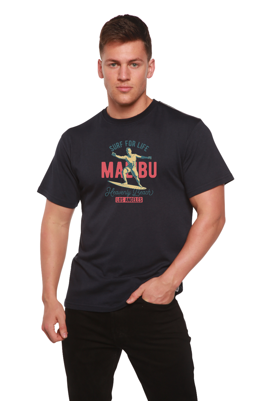 Camiseta gráfica de manga corta de viscosa de bambú/algodón orgánico MALIBU para hombre