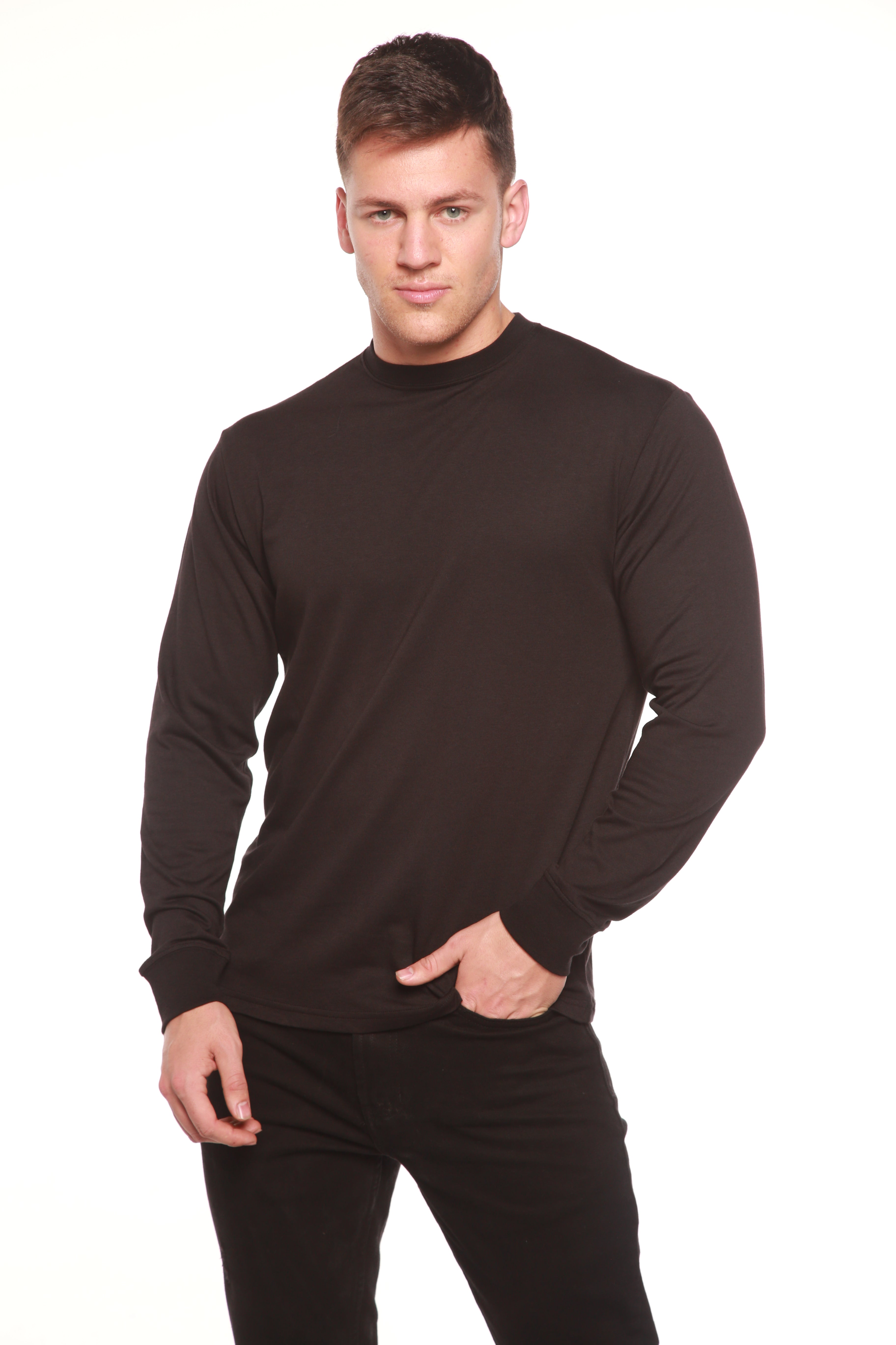 Camiseta de manga larga de viscosa de bambú y algodón orgánico para hombre
