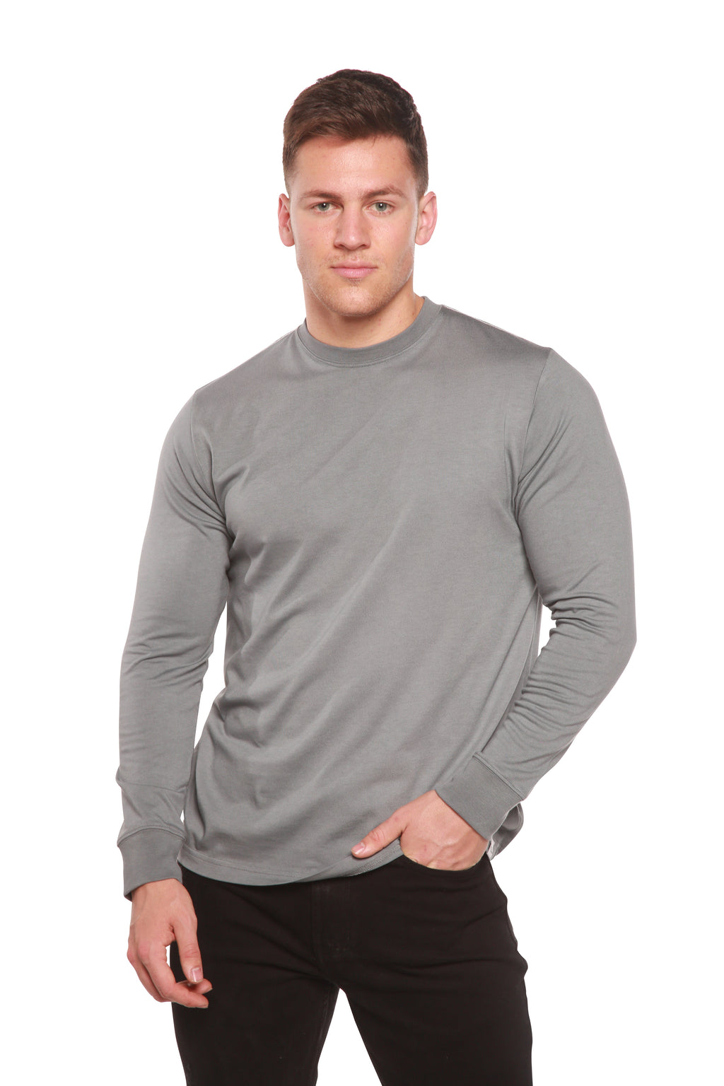Camiseta de manga larga de viscosa de bambú/algodón orgánico estampada para hombre