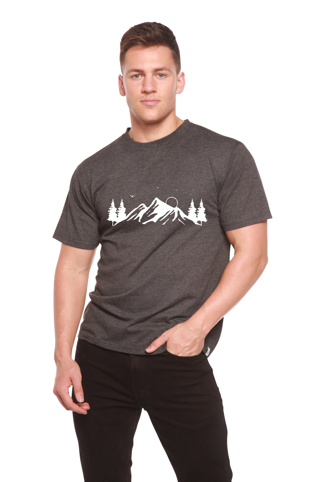 Camiseta de manga corta de viscosa de bambú/algodón orgánico para hombre con estampado Mauna Kea