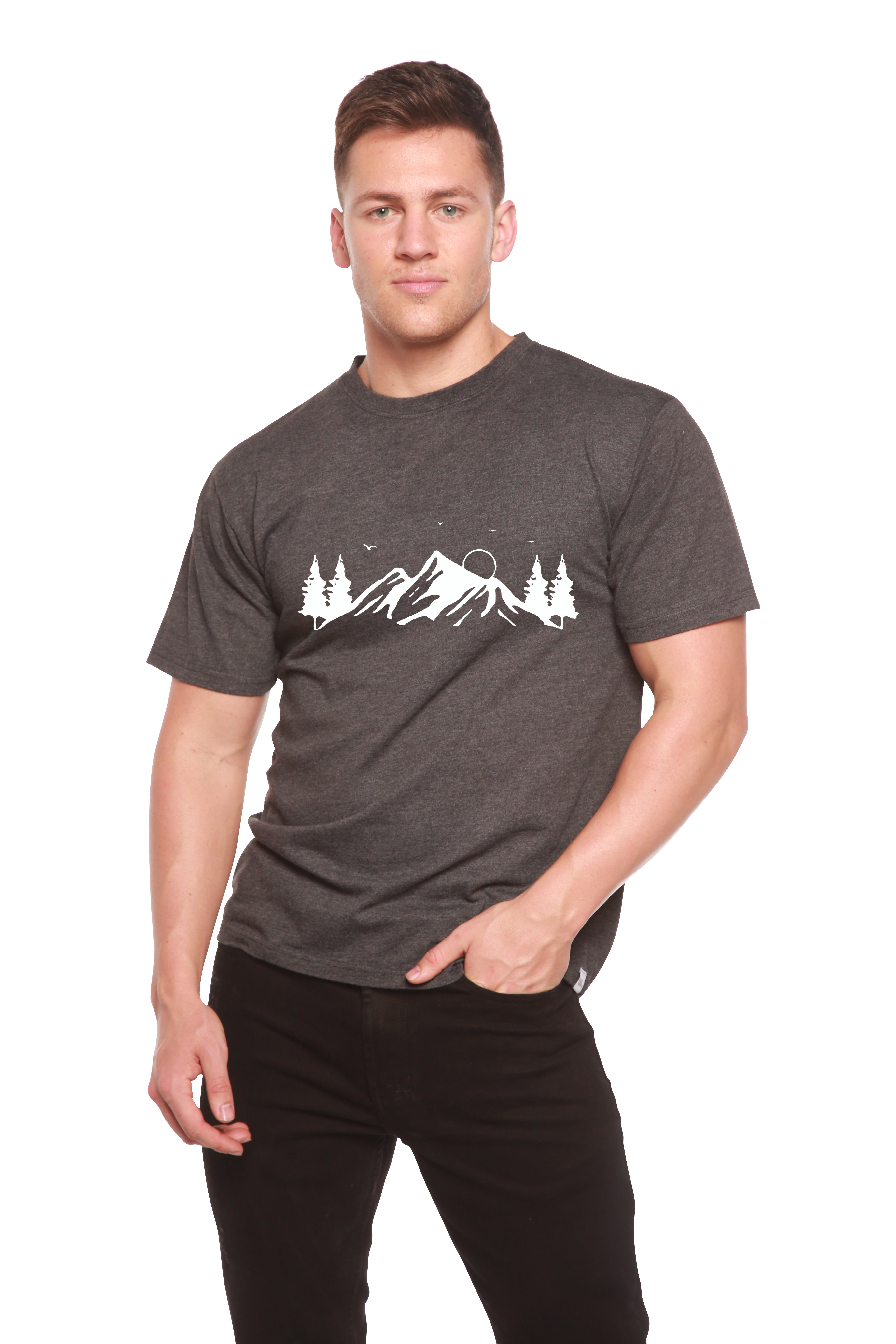 Camiseta de manga corta de viscosa de bambú/algodón orgánico para hombre con estampado Mauna Kea