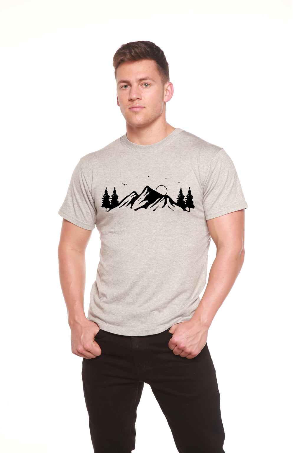 Camiseta de manga corta de viscosa de bambú/algodón orgánico para hombre con estampado Mauna Kea